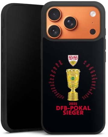 Premium Silikon Hülle kompatibel mit Apple iPhone 17 Pro Max Handyhülle schwarz Case VfB Stuttgart Pokal Offizielles Lizenzprodukt