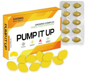 Pump IT UP Gold 500mg | Stronger | Longer | Harder | Performance | Extra Strength Enhancing Pills, Stamina Endurance Booster Supplement Pills for Men | 10 Ginseng LIBIDO Booster Tablets