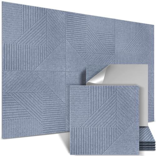 AUSLET 6 Stück Akustikpaneele selbstklebend 60 x 60 x 1,2 cm, Akustikplatten aus Polyester zur Schalldämmung, Schallschutzplatten mit Hoher Dichte, Schallabsorber Wand für Studio, Büro, Hellbetongrau