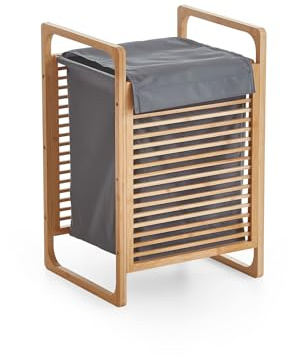 xonox.home – Wäschekorb 31,8 x 75,5 x 60,6 cm in grau – Badezimmer Wäschekorb mit hochklappbareren Deckel – Hochwertige Materialien – klassisch, modern, zeitlos, Basic, natürlich