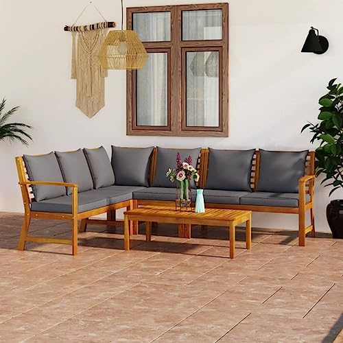 Bucmath 5-TLG. Garten-Lounge-Set, Akazienholz geölt, Dunkelgrau, Outdoor-Sitzgruppe mit Kissen, witterungsbeständig, für Terrasse, Balkon, Garten, 100x50x33cm Tisch
