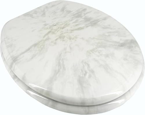 ADOB WC Sitz Klobrille Holzkern Farbe Marmor Weiss extrem stabil, messing verchromte Scharniere, WC-Brille WC-Deckel, 85180