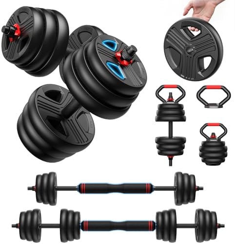 FEIERDUN 5-in-1 Adjustable Dumbbell Weight Set 10kg-40kg for Men/Women | Home Gym Weight Set Barbell,Kettlebell & Push Up Stands for Full Body Workout,Space-Saving Strength Training for Men & Women