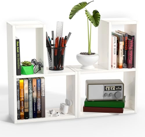 Alyoen Schreibtisch Regal, 2-Pack Regal Desk Shelf aus Holz, Bücherregal Schreibtisch Organizer für Wohnzimmer, Schlafzimmer, Küche und Büro (Weiß)