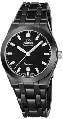 JAGUAR Swiss Made Damenuhr Analog aus Keramik Schwarz | Quarzuhr, Kalender, Widerstandsfähiges Saphirglas, Wasserdicht 5 ATM, J1052/1, Ceramic