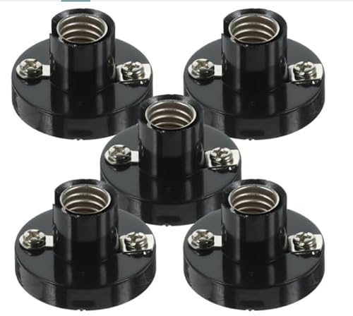 InYoHui 5 Stück E10 Lampenfassungen, Bakelit-Schraubfassung schwarz | Bakelit-Lampensockel mit E10-Gewinde aus Legierung. 5er Set für DIY, Bastellampen und Experimente. Einfach zu montieren.