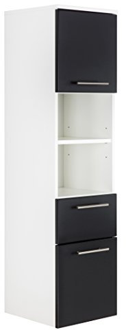 Posseik Badmöbelserie VIVA Hochschrank 135 Schwarz + Weiß, 2 Türen + 1 Schubkasten Badschrank