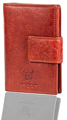 MATADOR Damen Echt Leder Brieftasche Geldbörse Damen TüV Geprüfter RFID Travel Organizer Blumen Vintage Braun