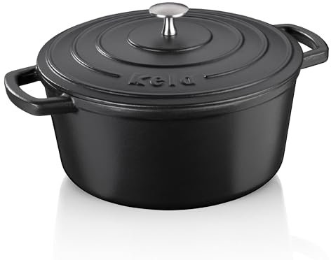 kela Cocotte en fonte ronde 4,6 litres, Dutch Oven CALIDO, Cuve en fonte à induction avec couvercle, émaillée, noire