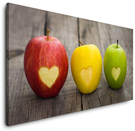 Äpfel auf Holztisch 120x 60cm Panorama Leinwand Bild XXL Format Wandbilder Wohnzimmer Wohnung Deko Kunstdrucke
