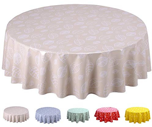 Home Direct Wachstuch Tischdecke Abwaschbar Rund 160cm Blätter Beige