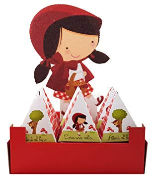 party-deco Set Porta Confetti Cappuccetto Rosso Decorazione polistirolo + 20 scatoline pèiramide + Vassoio Rosso 190011