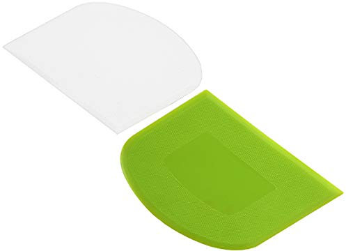 2 Piece Dough Scraper Bowl Scraper Bread Cream Cake Pizza Cutter Bench Scraper, Food Safety Flexible Plastic Multi-Function Kitchen Tool, White, Green (White&Green)