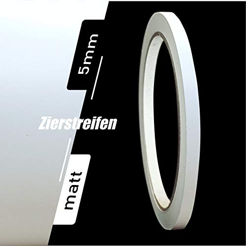 siviwonder Zierstreifen selbstklebend Folie Weiß Matt matt 5 mm x 10 m Rolle Dekorband Auto Motorrad Boot Fahrrad Wohnwagen Helm Pinstripe Klebeband für Konturmarkierung Linien Dekoration Zierlinie