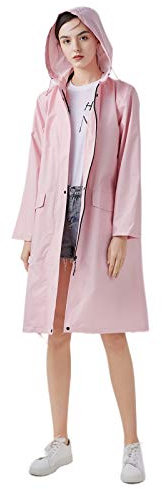 Freesmily Manteau de pluie long élégant pour femme avec veste imperméable à capuche, Rosa, L