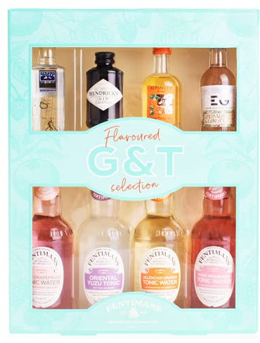 Fentimans Flavoured Tonics (4x200ml) & 4x5cl Gins Selection Gift Box. Contains: Sipsmith Orange, Edinburgh Gin's Rhubarb & Ginger Liqueur, Hendricks, and Martin Miller's