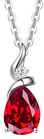 FANCIME Solide 14 Karat 585 Weiß Gold Tropfen Anhänger mit 925 Sterling Silber Kette Halskette mit Synthetisch Rubin und echt Diamant Schmuck für Damen mit Geschenk Box - Kettenlänge: 40 + 5 cm
