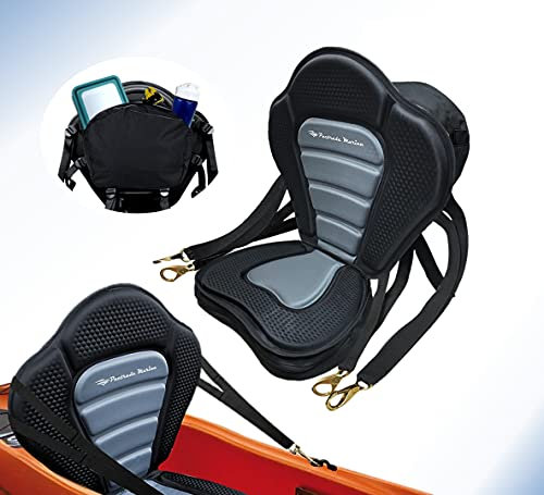 Pactrade Marine Adjustable Straps Black Gray Extra Padded Deluxe Kayak Seat Detachable Storage Backpack Bag Canoe Backrest Support Cushion Sit On Top Fishing Brass Clips Canoeing Kayaking Rafting (1)