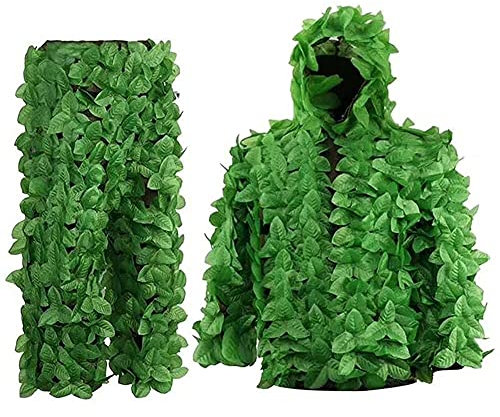 3D Leaf Ghillie Anzug, Camouflage Woodland Hunting Geely Suits Camo Outfit Sniper Kostüm für Männer, Jäger, Sniper Airsoft und Paintball Fotografie oder Halloween