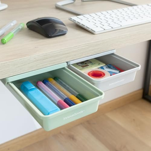 InnovaGoods® Unterstelltisch-Aufbewahrungsschubladen-Set, organisiert den Schreibtisch praktisch und effizient, 2er Pack, kompaktes und leichtes Design, ideal für Zuhause und Büro.