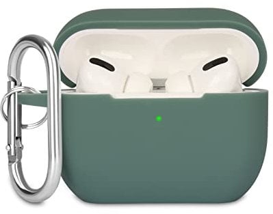 KOKOKA Silikon Hülle Kompatibel mit AirPods Pro Schutzhülle, Stoßfeste Weiche Dünne Case für Airpods Pro 2019 Case Mit Karabiner, Front-LED Sichtbar, Deep Green