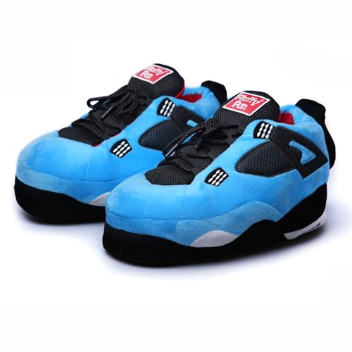 FLUFFYFUN Plush Sneaker Slippers for Men, Women & Teens L 8.5-10.5 (Blue)