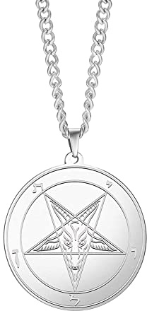 TEAMER Satanische Leviathan-Kreuz-Halskette aus Edelstahl, Baphomet-Anhänger, Siegel von Luzifer,Pentagramm-Halskette Satan Kirchenkette, Amulett, okkulter Schmuck