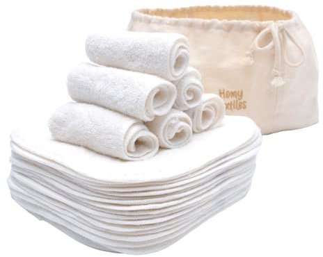 Homy Textiles 25er Set Bambus Babywaschlappen, Gesichtstuch, Wiederverwendbare Abschminktücher mit Starker Saugkraft, Waschbar, Nachhaltig, Ideal für Bad, und Körperpflege, mit Canvas-Tasche