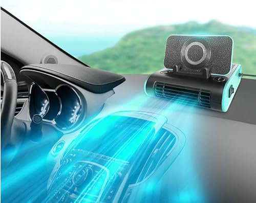 TOTMOX 12V Ventilateur de Voiture, Vent Fort Ventilateur de Voiture créatif Quatre en Un Petit Ventilateur Cool avec Support de Charge sans Fil, livré avec aromathérapie, pour Trucks SUV Camion
