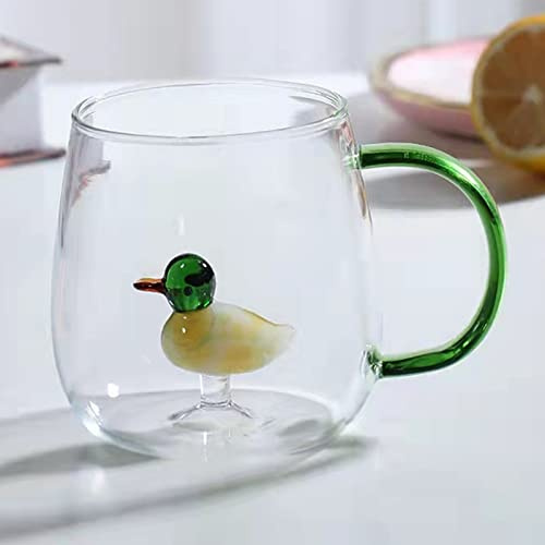 Scizorito Coppia di tazze di vetro, motivo tridimensionale trasparente, tazze da caffè ghiacciato, bevande da bar, succhi di frutta (tazza di anatra)