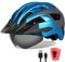FUNWICT Fahrradhelm mit Visier für Herren Damen, Leichte Fahrradhelm mit Magnetischem Brille und USB-Aufladung LED Licht, Stylisch Mountainbike Helm Größe M/L/XL (XL: 59-63 cm, Blau Grau)