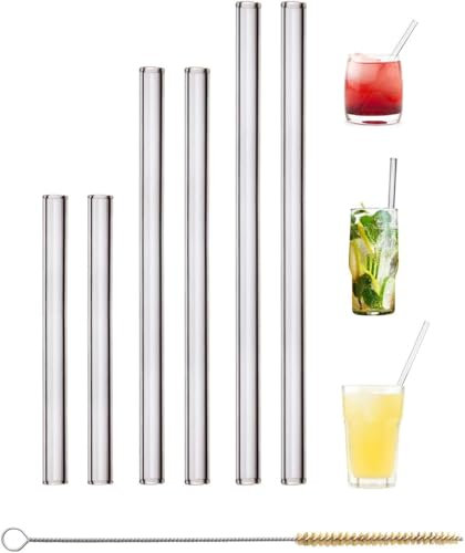 6er Set Trinkhalm aus Glas gemischt aus 2x15cm,2x 20cm, 2x 23cm inklusive plasikfreie Reinigungsbürste (6er Set)
