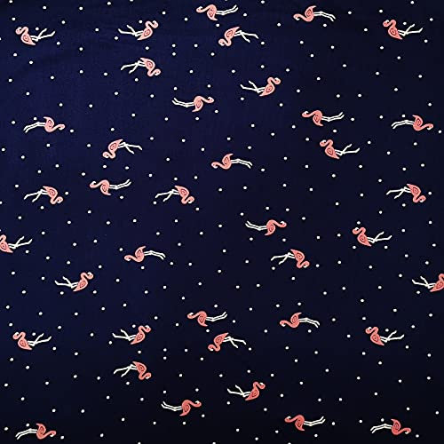 FABRIC.MVP® Stretch Baumwollstoff Flamingo White Dots dunkelblauer Hintergrund Meterware | Stoff mit drucken Jersey, Nähen Nähstoffe ideal für Dekorationen & Accessoires- Preis gilt für 0,5 Meter (A)