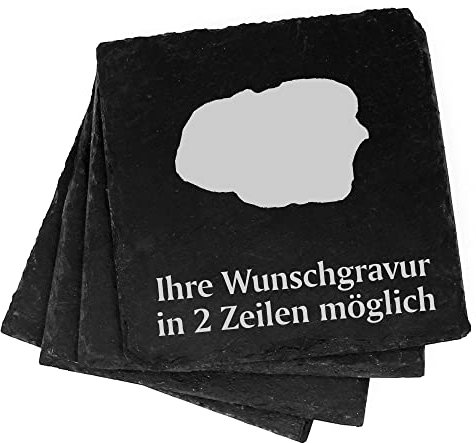 4X Insel Föhr Deko Schiefer Untersetzer Wunschgravur Set - 11 x 11 cm Flaschenuntersetzer Glasuntersetzer Tassenuntersetzer