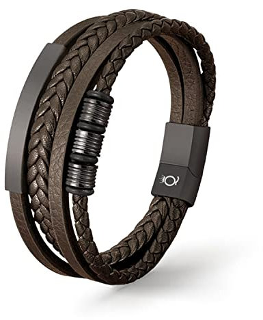 UNIQAL | Lederarmband Herren BLACK SHAPE Mens Bracelet | Edelstahl, Echtleder | Etui Box Gratis (Braun, 19.00)