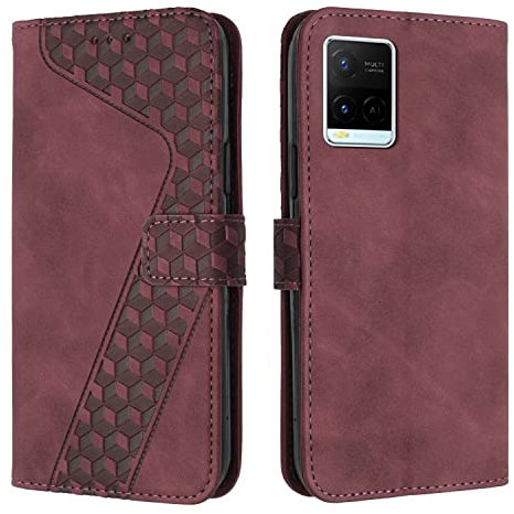 OKZone Coque pour Vivo Y21 2021/Y33S/Y21S, Etui Protection Housse Premium en Cuir PU Portefeuille Étui Téléphone [Fermoir Magnétique] [Fentes pour Cartes] Flip Case（Rouge