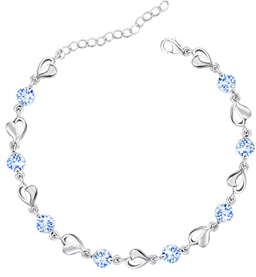 Luckimoli Silver Bracelet for Women,Heart Bracelet Shiny Crystal Diamond Adjustable Bracelet Mother's Day Jewelry Gift Birthday Christmas Gifts for Women Mom Wife Girls