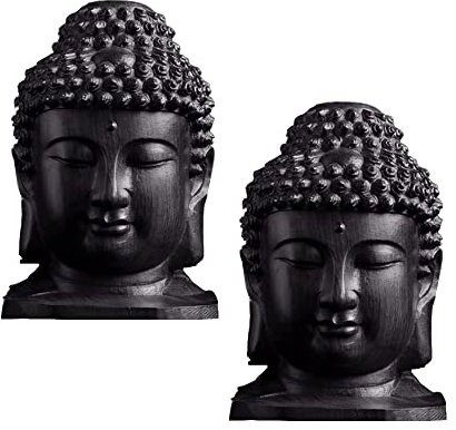 Opexicos 2Pcs Statue Artsand Craft Gifts Blessing Decoration Evil Religiou Wood Carving The Original Statue The Buddha Guanyin Statue Lucky Decoration Wooden Carving Crafts Head Buddha Statue