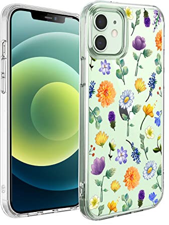 Unov Hülle Kompatibel mit iPhone 12 Mini Hülle klar Transparent Schlanke Schutzhülle Weich TPU Stoßstange Geprägtes das Muster Stoßdämpfung 5.4 Zoll (Blumen Garten)