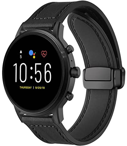 SABSEN Magnetische Leder Armband für Fossil GEN 5 Garrett HR/Carlyle HR/Julianna HR Armbänder, Magnetische Leder Silikon Hybrid Ersatzarmband Kompatibel mit Fossil GEN 5 Carlyle HR/Julianna HR (A)