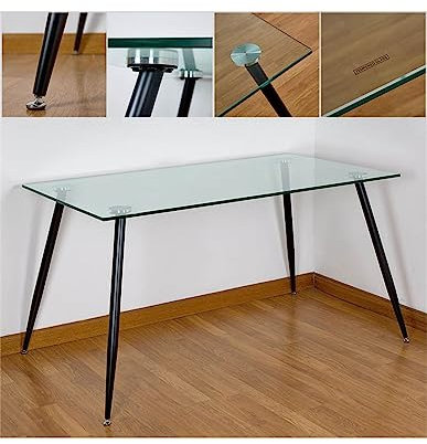 Presume de casa Mesa de Comedor 140cm Patas Negras Metal Cristal 10mm Lucy Mesas de Comedor Metal/Crista 140 * 75 * 80
