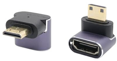 RIIEYOCA Adattatore Mini HDMI a HDMI da 90 gradi a angolo superiore 8 K, 48 Gbps ad alta velocità 2.1 Extender Mini HDMI maschio a HDMI femmina adattatore 8 K 4 K con luci LED per videocamere,