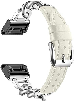 ZUREGO Metall Kette mit Leder für Garmin Fenix 5S / Fenix 5S Plus Armband, Damen Edelstahl Armband Gliederarmband Ersatzarmband Kompatibel mit Garmin Fenix 5S / Fenix 5S Plus Armband (E)