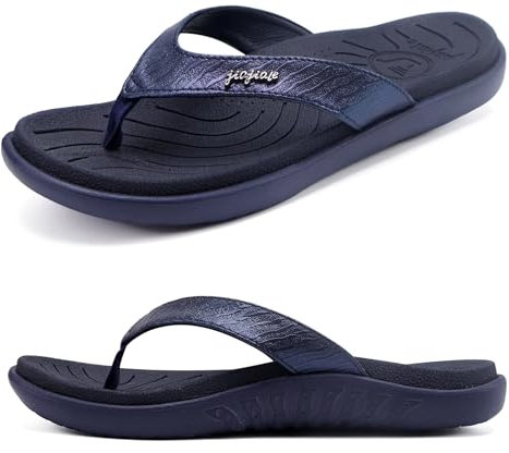 jiajiale Infradito Donna Moda Ortopediche Estive Comode Pelle Supporto Arco Plantare Flip Flop Doccia Spiaggia Piscina Aperte Mare Leggere Eleganti Ciabatte Antiscivolo Gomma Suole Blu Scuro EU41
