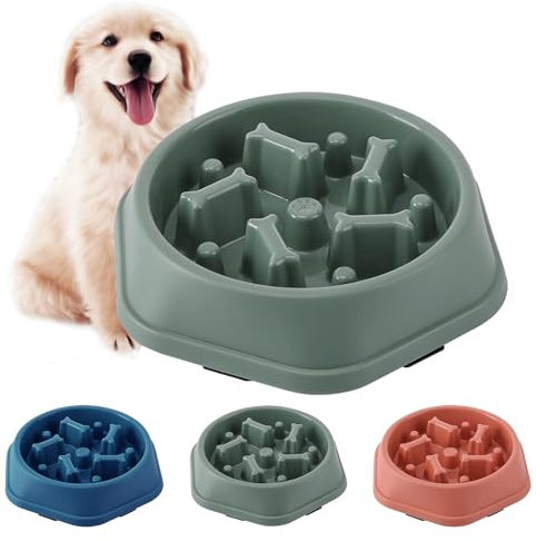 QUMENEY 1 Stück Slow Feeder Hundenapf zur Verlangsamung des Fressens Rutschfestes Interaktives Hundefutter Anti Gulping Gesunder Futternapf für kleine bis mittelgroße Hunde und Katzen (Grün)