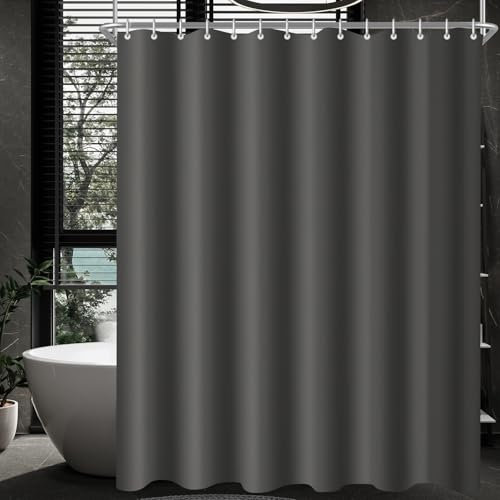 Lerores Duschvorhang 180x200cm Dunkelgrau, Beschwerter Saum Antischimmel Textil, Wasserabweisend, Waschbar Polyester Stoff Badevorhänge für Badezimmer, Badewanne mit 12 Duschvorhangringen