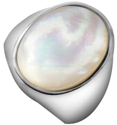 Bishilin Damen Herren Ringe Edelstahl, Ring Personalisiert Siegelring mit Muschel Ring Gr.62 (19.7), Partnerringe Silber Ringe Paar Nickelfrei