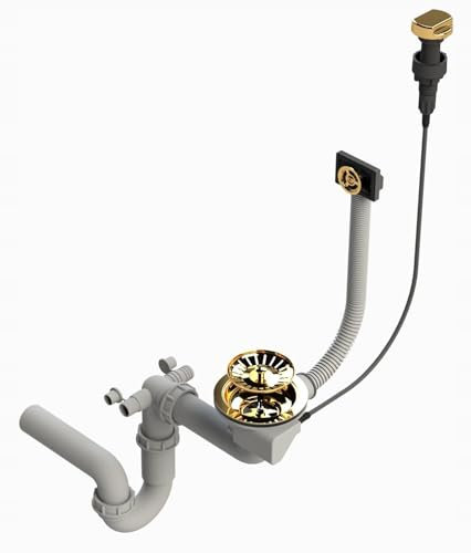 Faizee Möbel | Automatischer Siphon mit Überlauf für Granitspülen | Ablaufgarnitur für Spülbecken in Gold | Siphon Edelstahl für Küchenspüle & Spüle Küche | Einfache Montage & zuverlässige