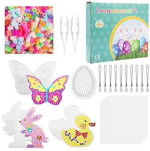 Ostern Bügelperlen Set, Ostern Basteleien Kinder, 6PCS Bügelperlen Platten mit 2000 Steckperlen 5mm, Bügelperlen Ostern, Ei Hase Bügelperlen, Kinderbasteleien Ostern, Osterdeko für Kinder Geschenk