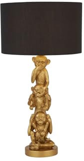 Licht-Erlebnisse Tischleuchte Stoff Resin Affen 51,5 cm hoch E27 in Gold Schwarz Modern dekorative Tischlampe Wohnzimmer Nachttischlampe Schlafzimmer